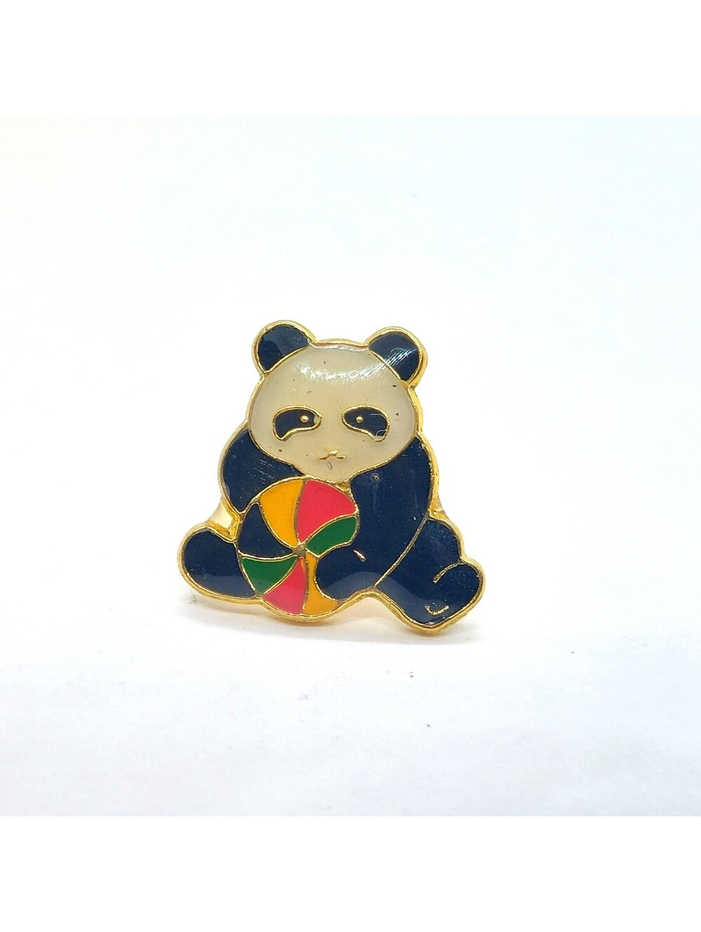 Vintage Panda Pin Holding Colorful Beach Ball Cute Enamel Asian Souvenir